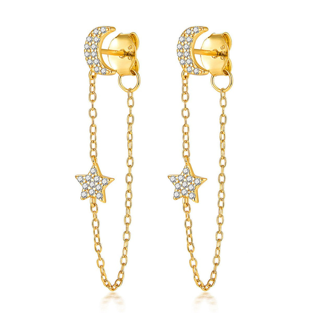 Crescent Starry Chain Earrings - Roseraie Gal