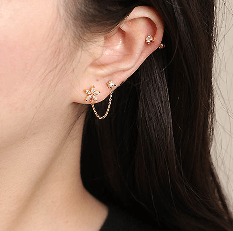 Bloom Link Double Piercing Earrings - Roseraie Gal