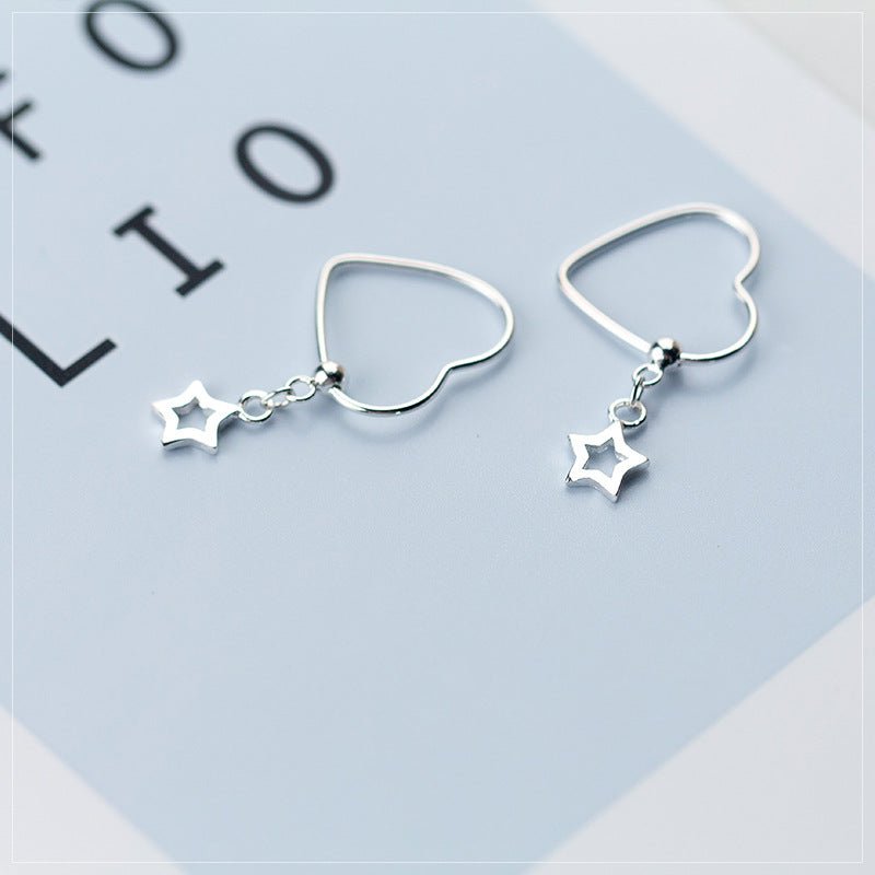 Celestial Heart & Star Sterling Silver Hoop Earrings - Roseraie Gal