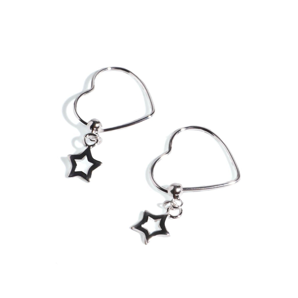 Celestial Heart & Star Sterling Silver Hoop Earrings - Roseraie Gal