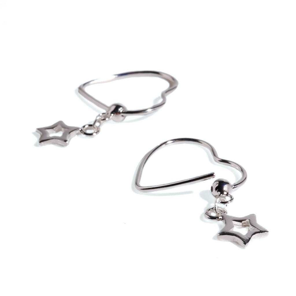 Celestial Heart & Star Sterling Silver Hoop Earrings - Roseraie Gal