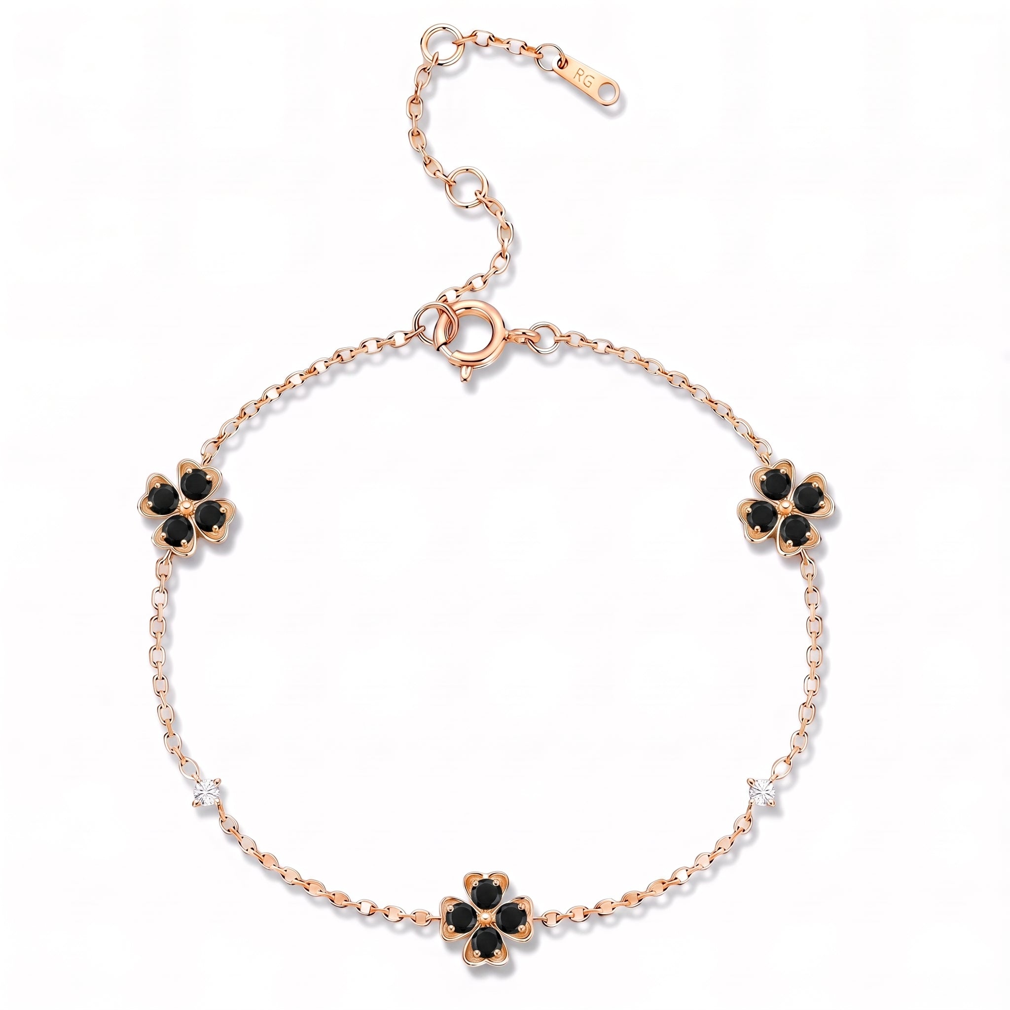 Lucky Clover Aura Black Onyx Chain Bracelet - Roseraie Gal