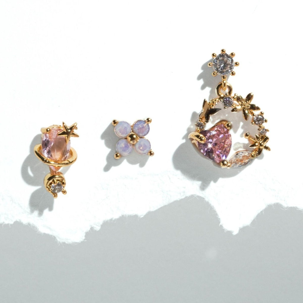 Floral Heart Earrings Set - Roseraie Gal