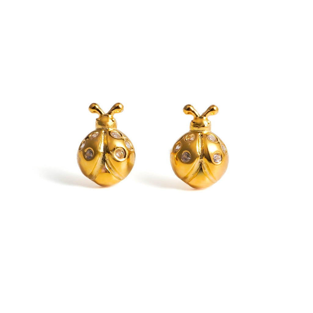 Golden Ladybug Stud Earrings - Roseraie Gal