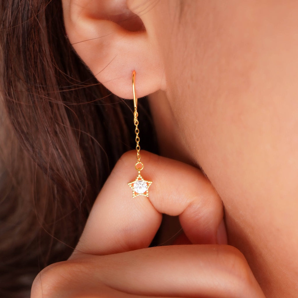 Golden Star Charm Dangle Earrings - Roseraie Gal