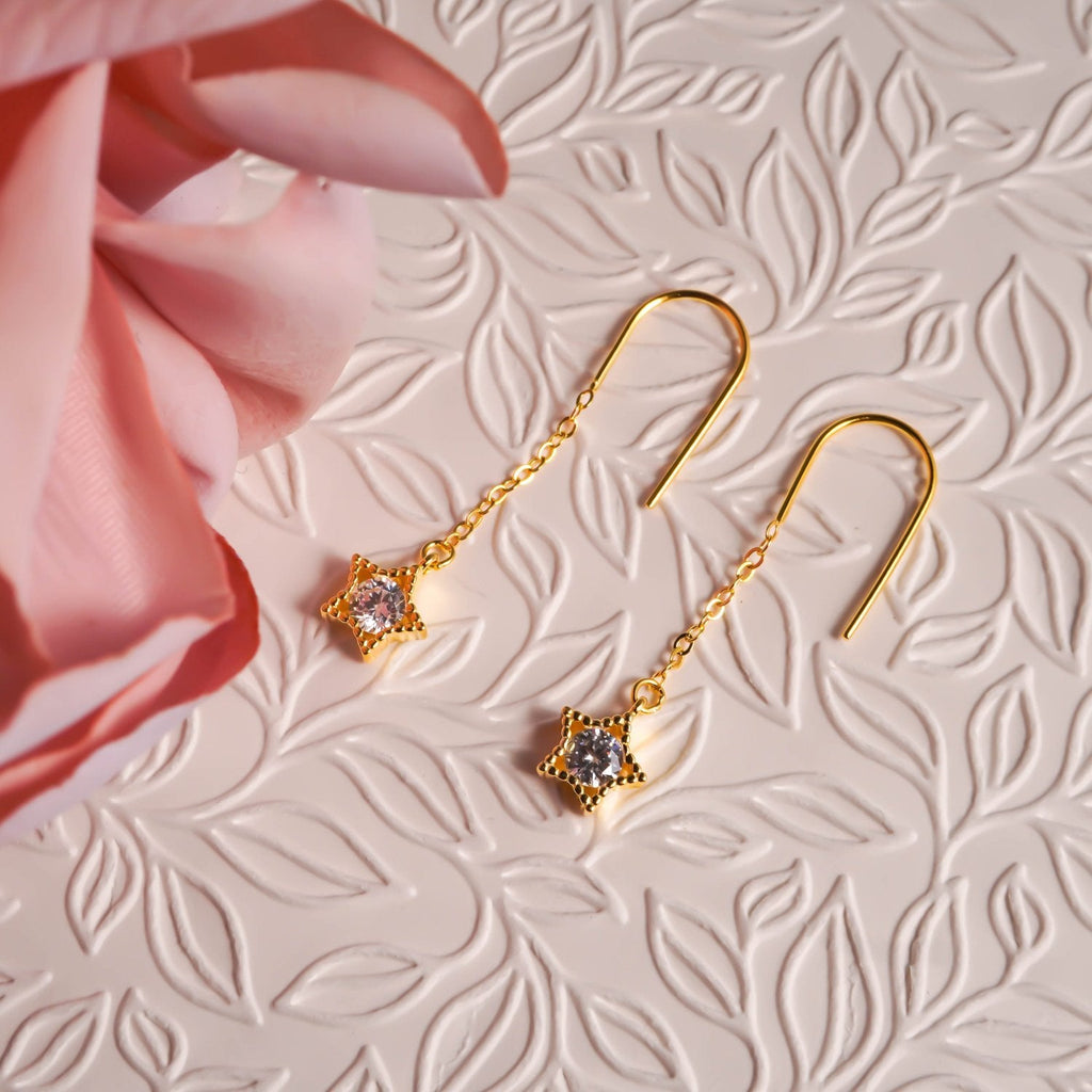 Golden Star Charm Dangle Earrings - Roseraie Gal