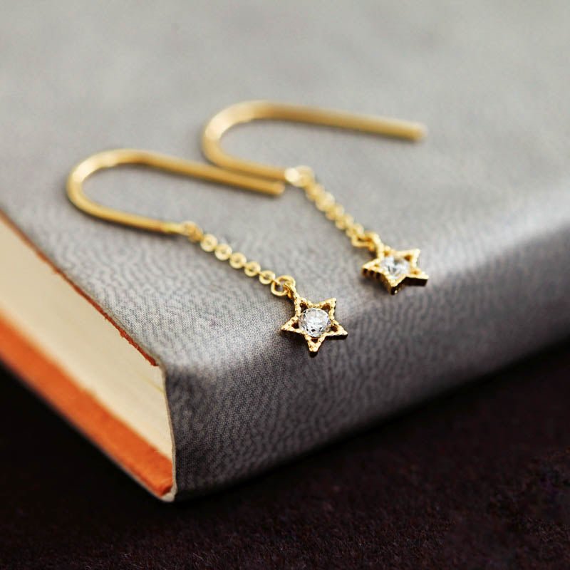 Golden Star Charm Dangle Earrings - Roseraie Gal