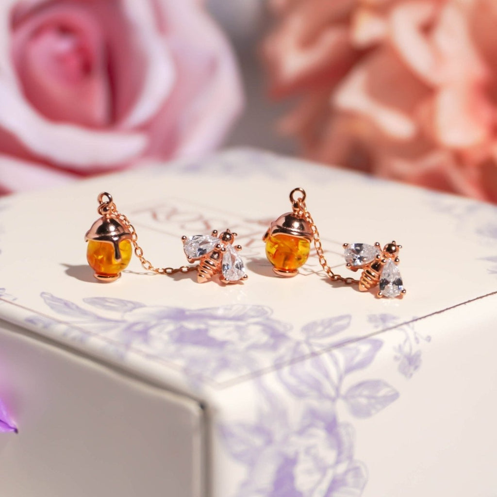 Honey Bee Charm Dangle Earrings - Roseraie Gal