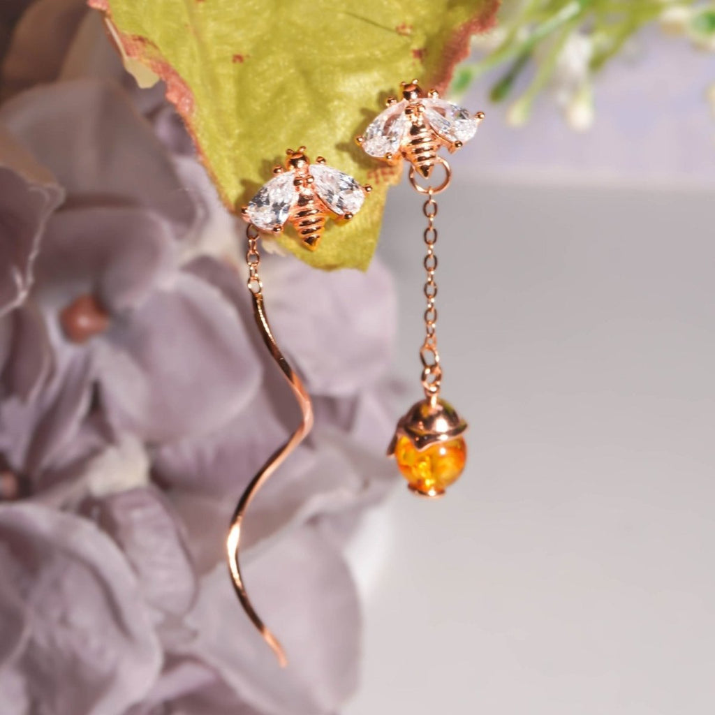 Honey Bee Wave Threader Earrings - Roseraie Gal