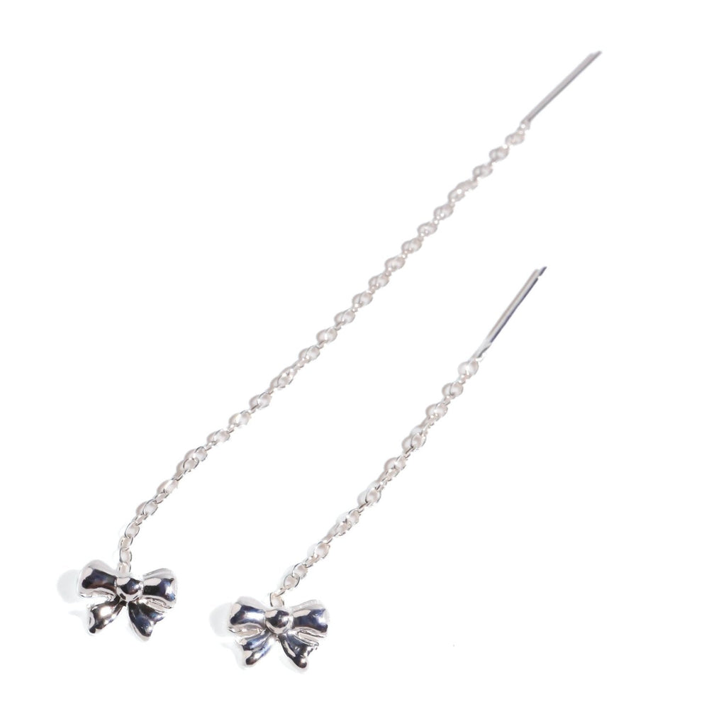 Silver Bow Threader Earrings - Roseraie Gal