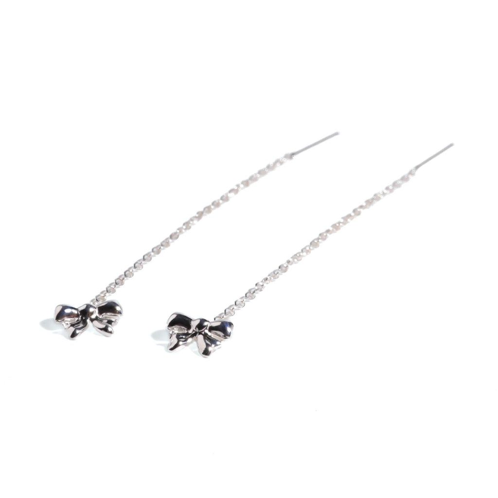 Silver Bow Threader Earrings - Roseraie Gal