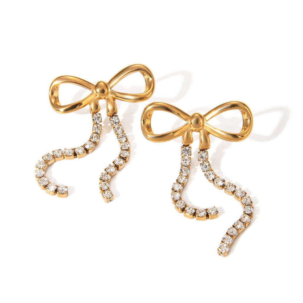 Sparkling Bow Drape Earrings - Roseraie Gal