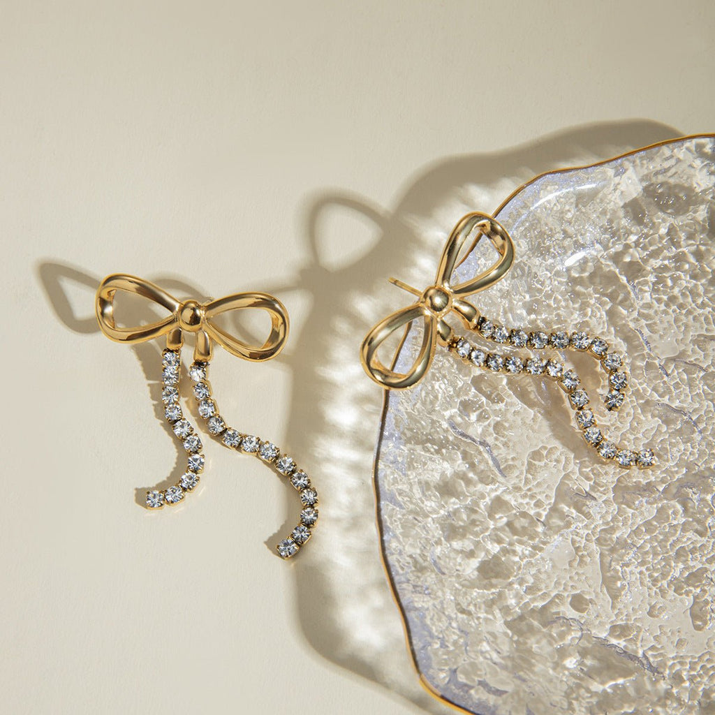 Sparkling Bow Drape Earrings - Roseraie Gal