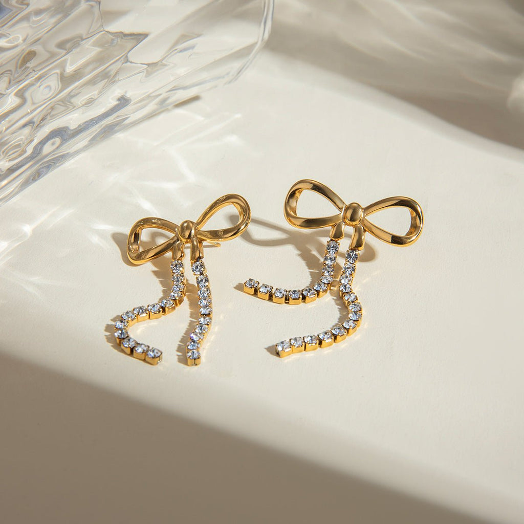 Sparkling Bow Drape Earrings - Roseraie Gal