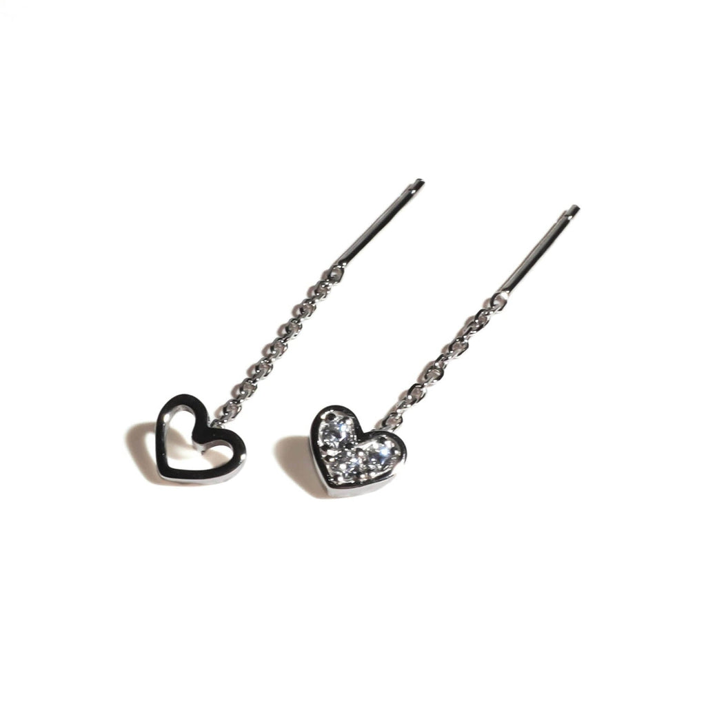 Sparkling Heart Duo Threader Earrings - Roseraie Gal