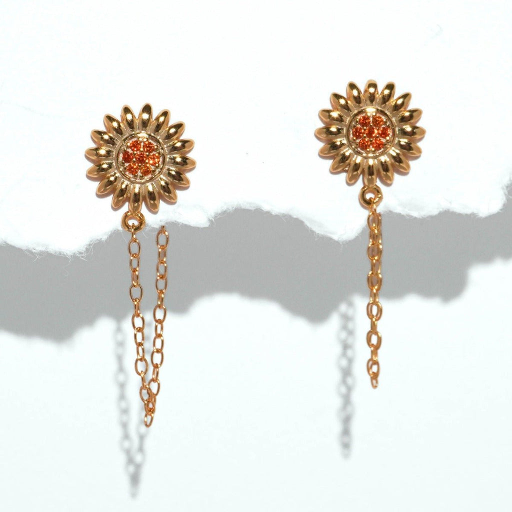 Sunflower Chain Earrings - Roseraie Gal