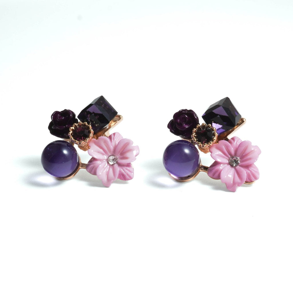 Violet Blossom Stud Earrings - Roseraie Gal