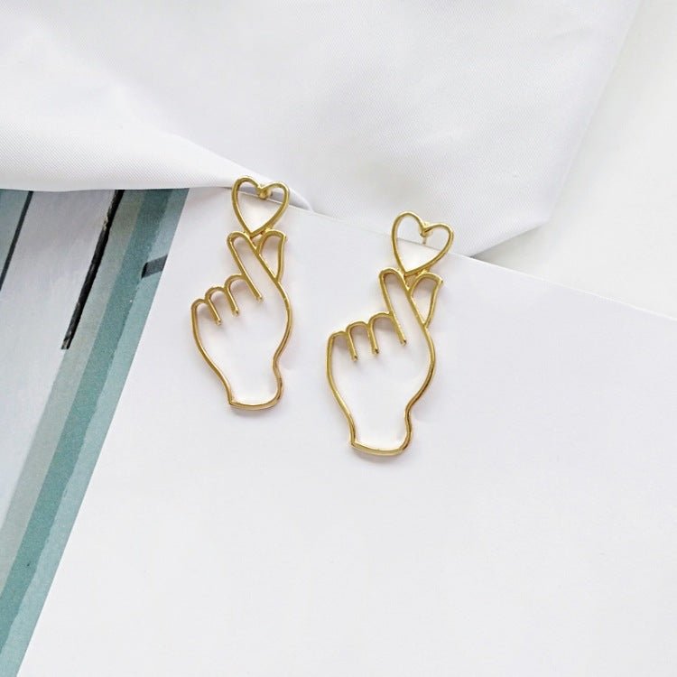 14K Finger Heart Stud Earrings - Roseraie Gal