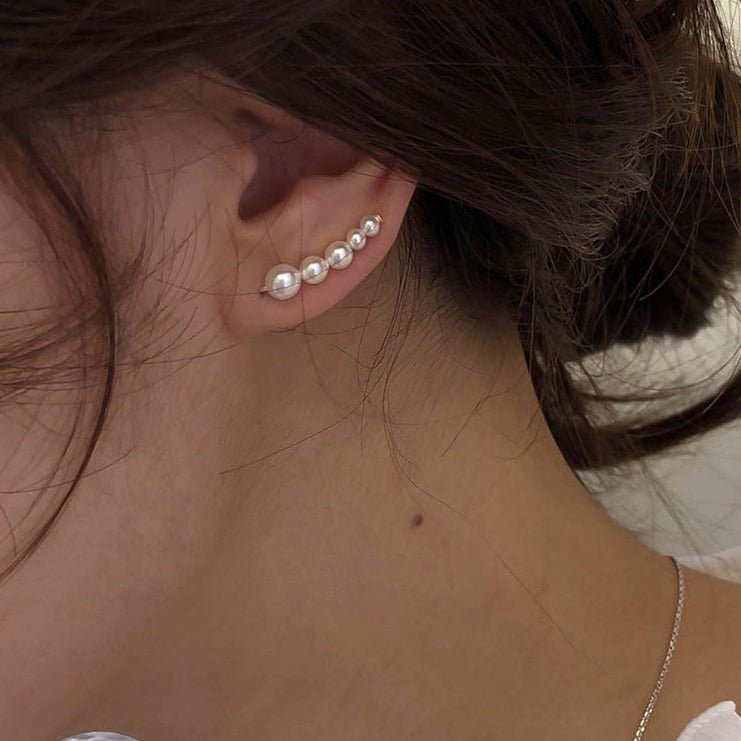 Athena Pearl Ear Climber Earrings - Roseraie Gal