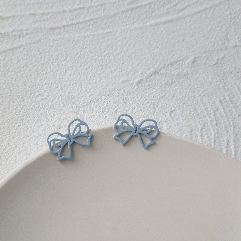 Baby Blue Paint Bow Earrings - Roseraie Gal