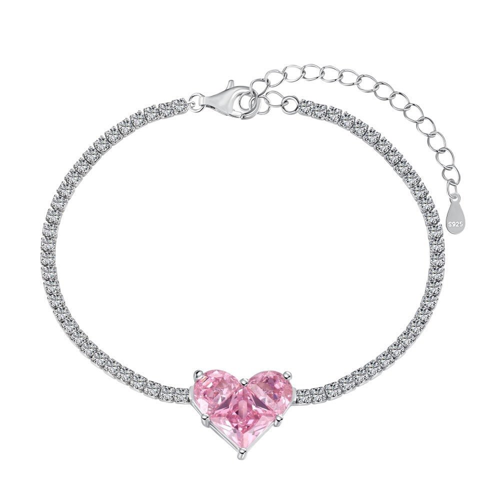 Big Pink Sparkling Heart Tennis Bracelet - Roseraie Gal