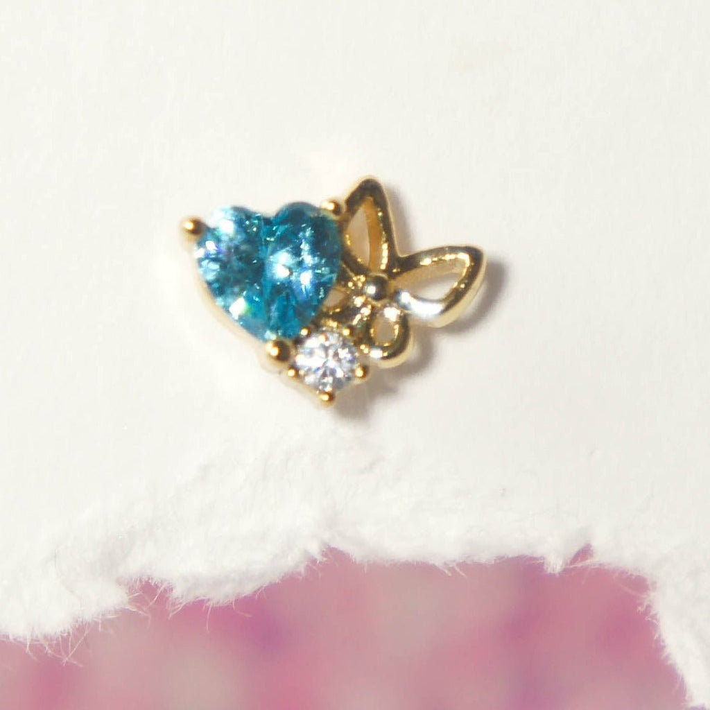 Blue Butterfly Heart Piercing Earrings - Roseraie Gal