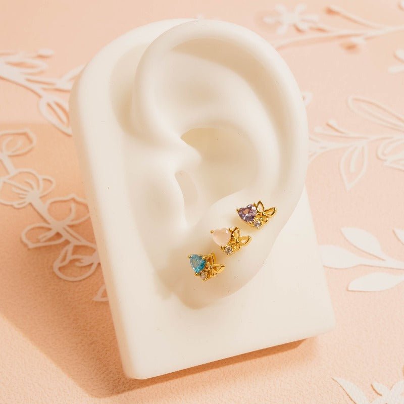 Blue Butterfly Heart Piercing Earrings - Roseraie Gal