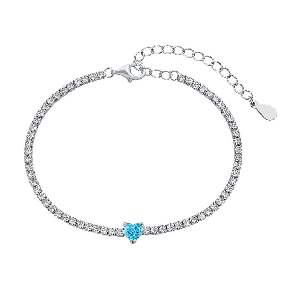 Blue Sparkling Heart Tennis Bracelet - Roseraie Gal