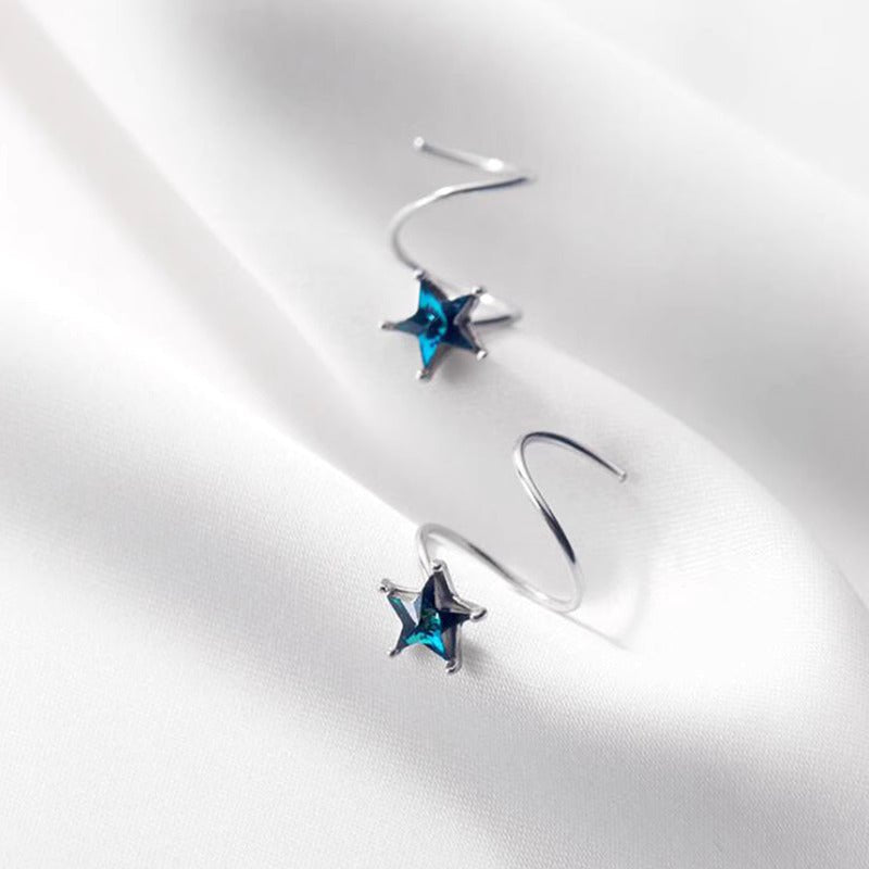 Blue Star Spiral Hoop Twist Earrings - Roseraie Gal