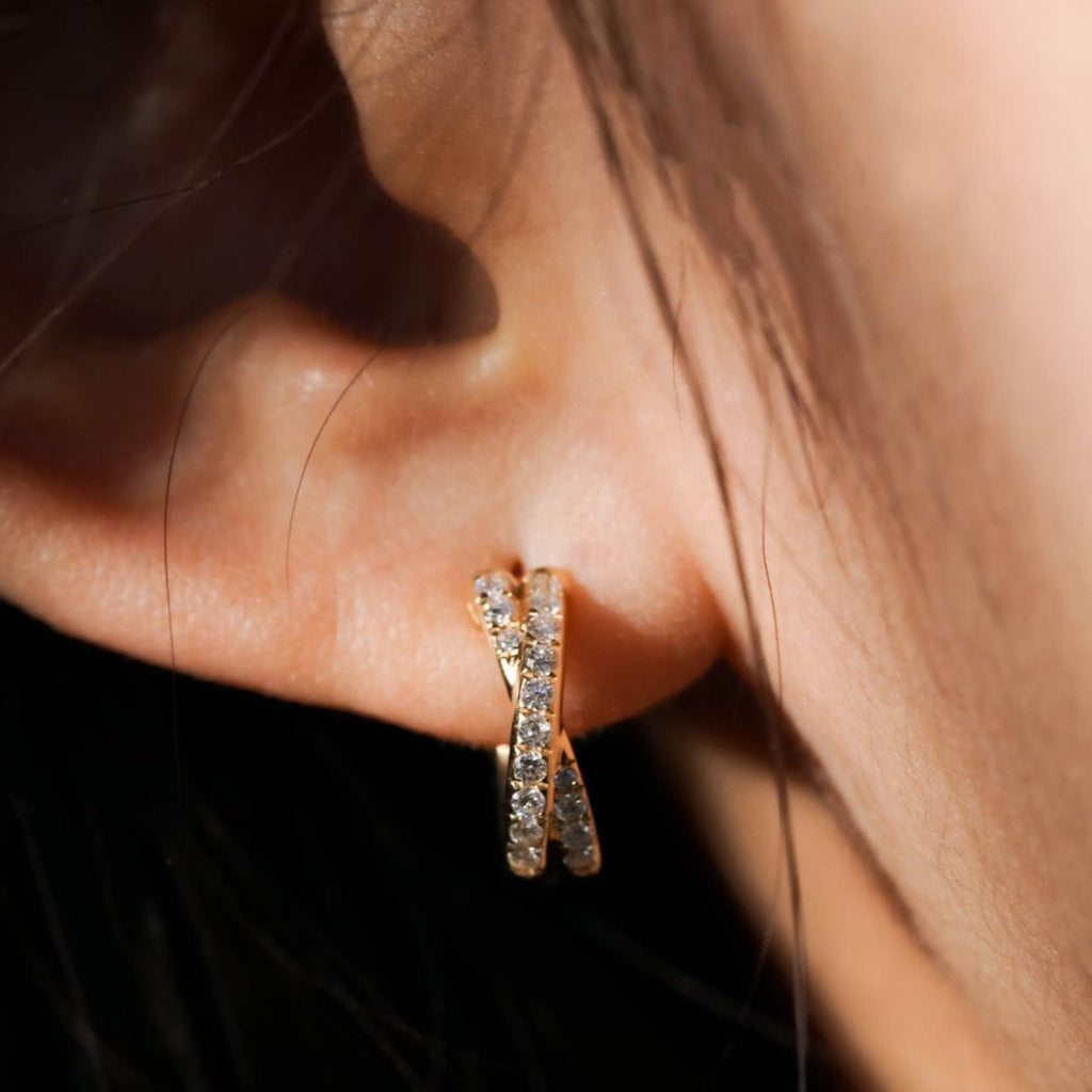 Cross Crystal Huggie Earrings - Roseraie Gal