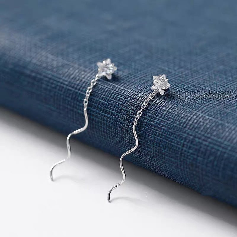 Crystal Star Wave Threader Earrings - Roseraie Gal