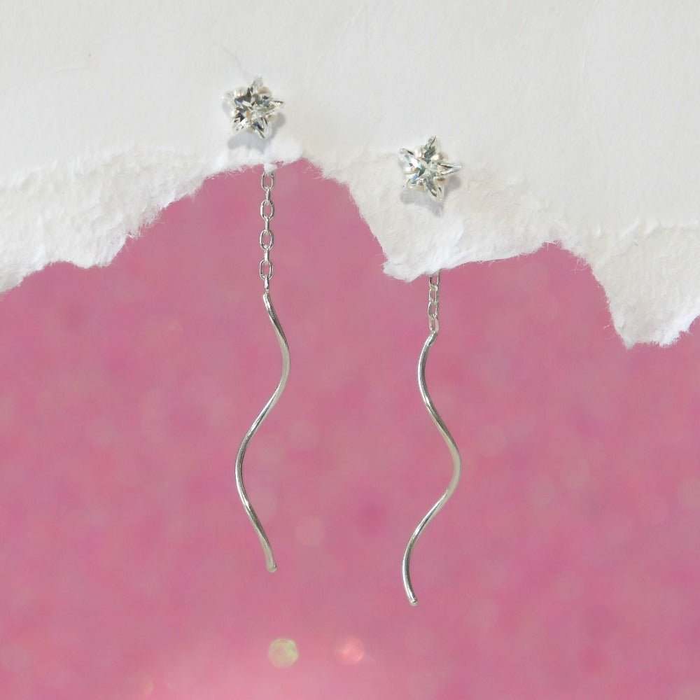 Crystal Star Wave Threader Earrings - Roseraie Gal