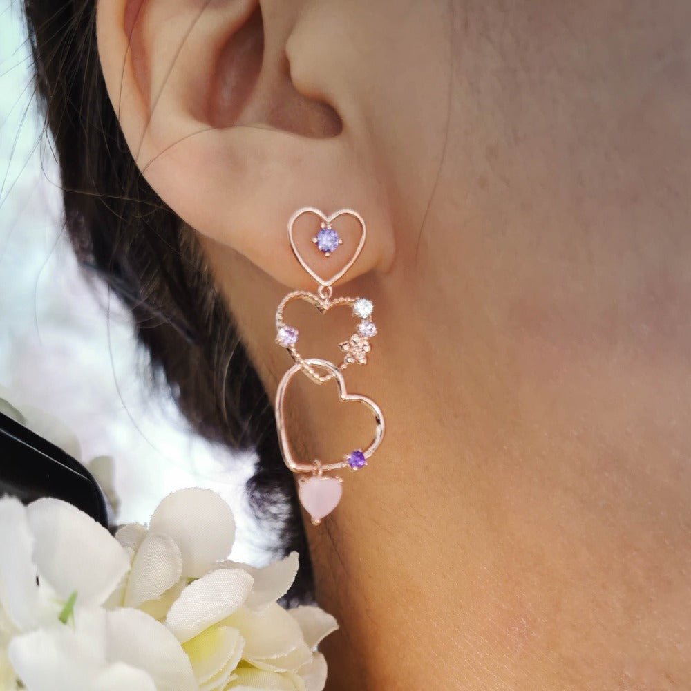 Cupid Heart Drop Earrings - Roseraie Gal