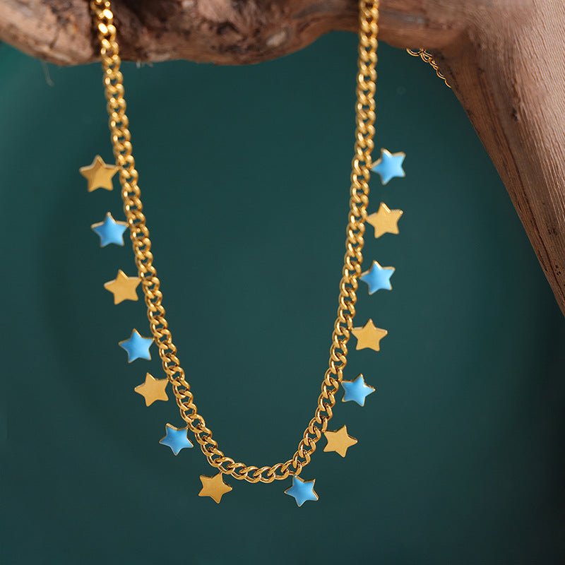 Dangling Blue Starry Necklace - Roseraie Gal