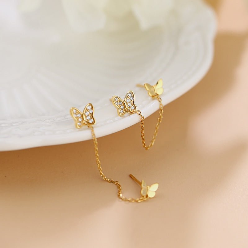 Flutter Butterfly Double Chain Earrings - Roseraie Gal