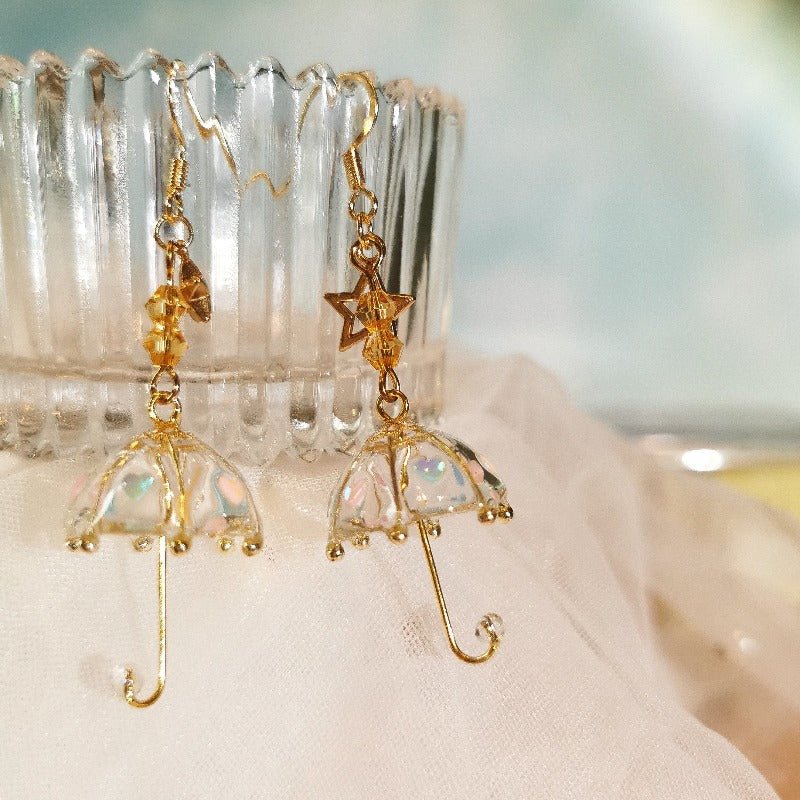 Handcrafted Pastel Heart Umbrella Drop Earrings - Roseraie Gal