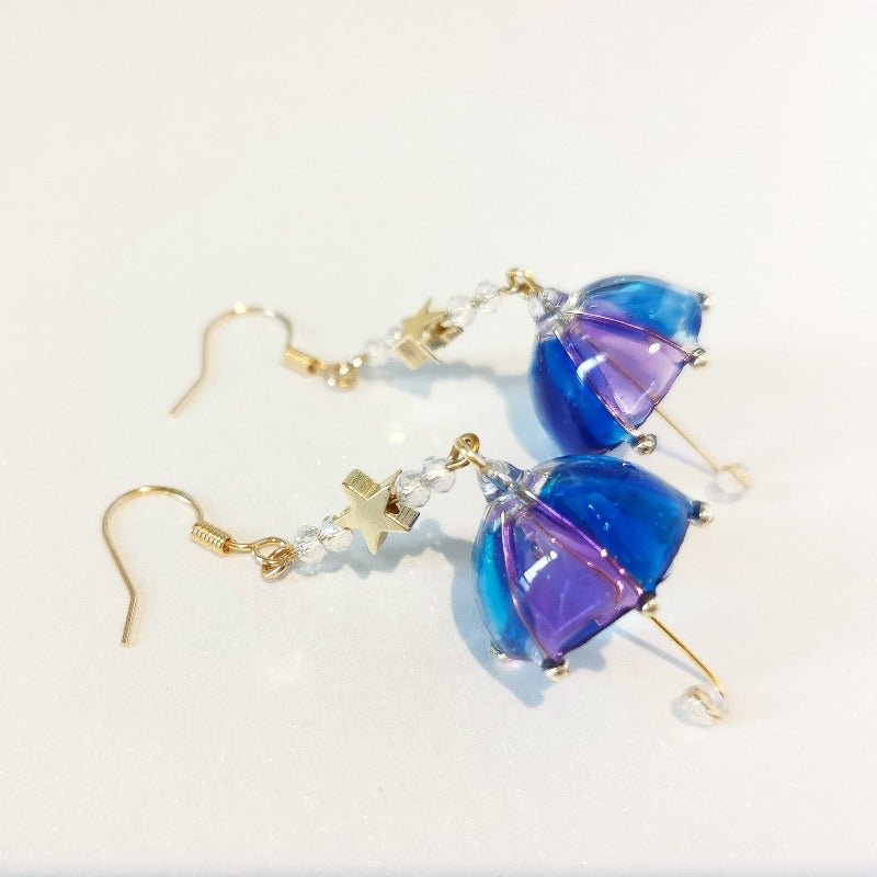 Handcrafted Starry Purple Umbrella Drop Earrings - Roseraie Gal
