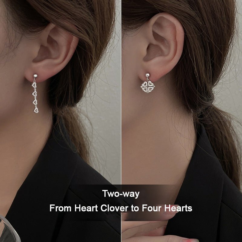 Heart Clover Magnet Stud Earrings - Roseraie Gal