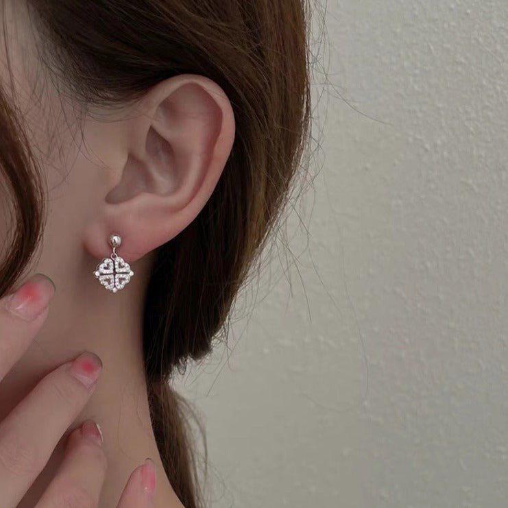 Heart Clover Magnet Stud Earrings - Roseraie Gal