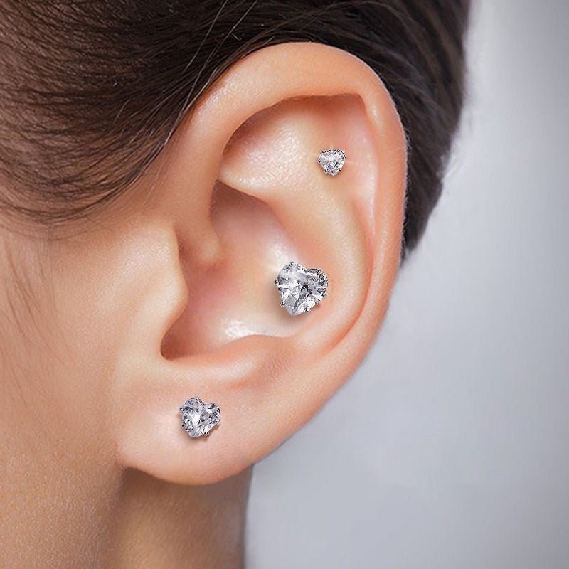 Heart Magnetic Cubic Zirconia Stud Earrings Set - Roseraie Gal