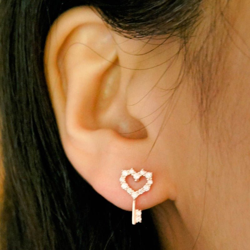 Heart Padlock & Key Earrings - Roseraie Gal