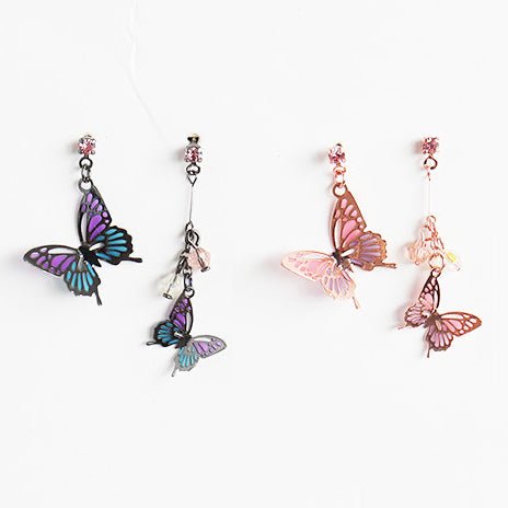 Monarch Butterfly Asymmetrical Earrings - Roseraie Gal
