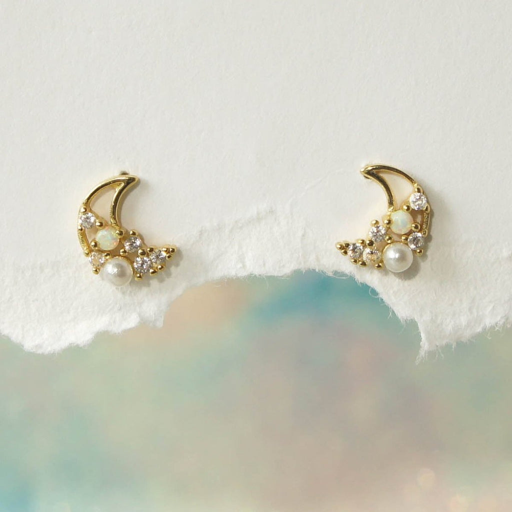 Moonlight Opal Stud Earrings - Roseraie Gal