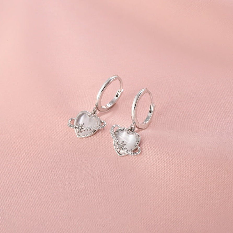 Opal Heart Planet Huggie Earrings - Roseraie Gal