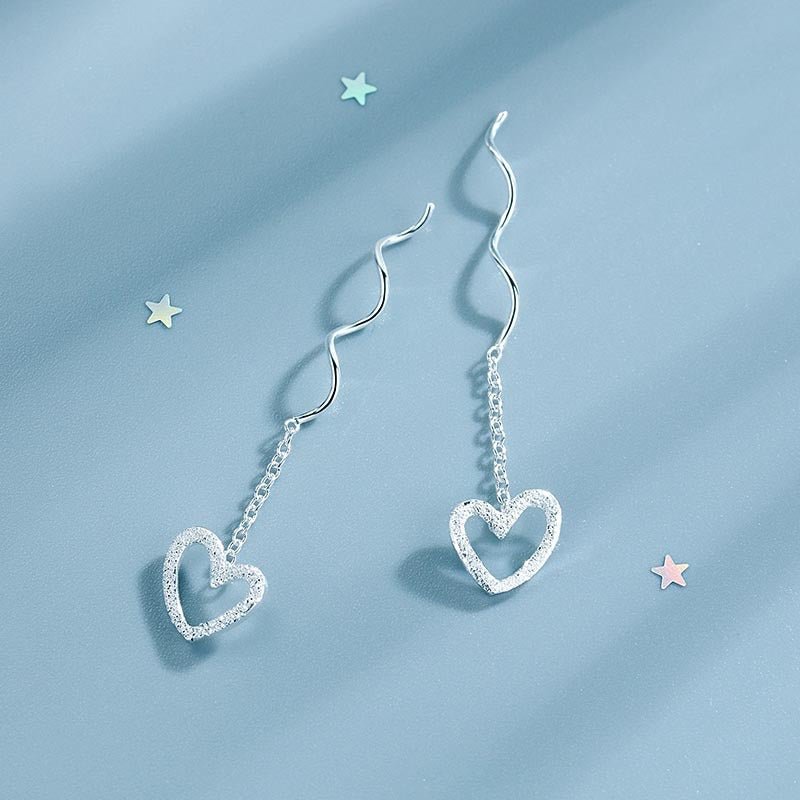 Open Heart Wave Threader Earrings - Roseraie Gal
