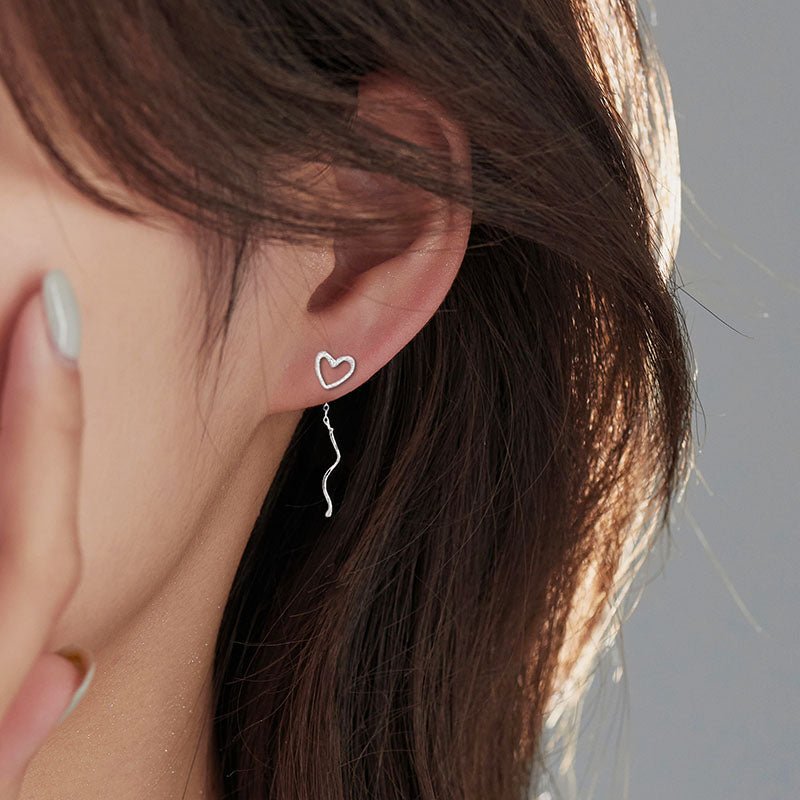 Open Heart Wave Threader Earrings - Roseraie Gal