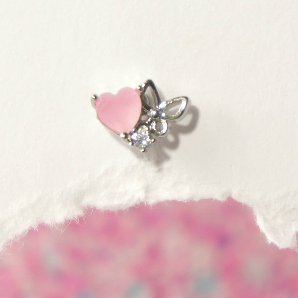 Pink Butterfly Heart Piercing Earrings - Roseraie Gal