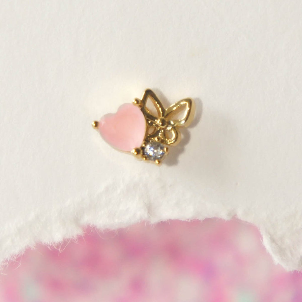 Pink Butterfly Heart Piercing Earrings - Roseraie Gal