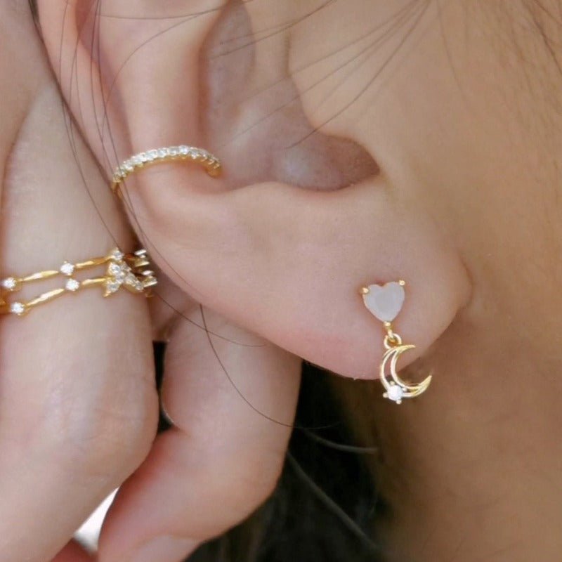Pink Gem Crescent Dangle Earrings - Roseraie Gal