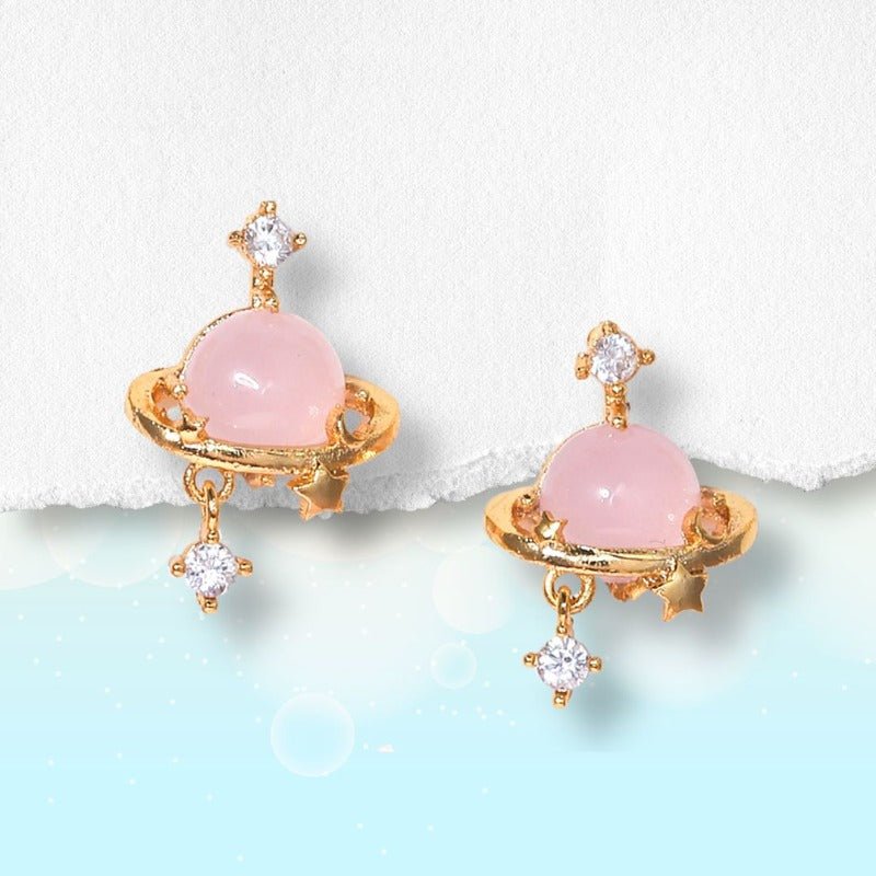 Pink Gem Planet Stud Earrings - Roseraie Gal
